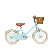 Vélo enfant Bebikeen 16 pouces bleu turquoise pour enfants de 4 à 6 ans, léger, élégant et sûr avec panier en osier naturel, vue de profil droit.