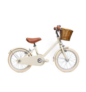Vélo enfant Bebikeen 16 pouces crème pour enfants de 4 à 6 ans, léger et élégant et sûr avec panier en osier naturel, vue de profil droit.