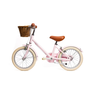 Vélo enfant Bebikeen 16 pouces rose léger, 4 à 6 ans, profil gauche avec béquille.